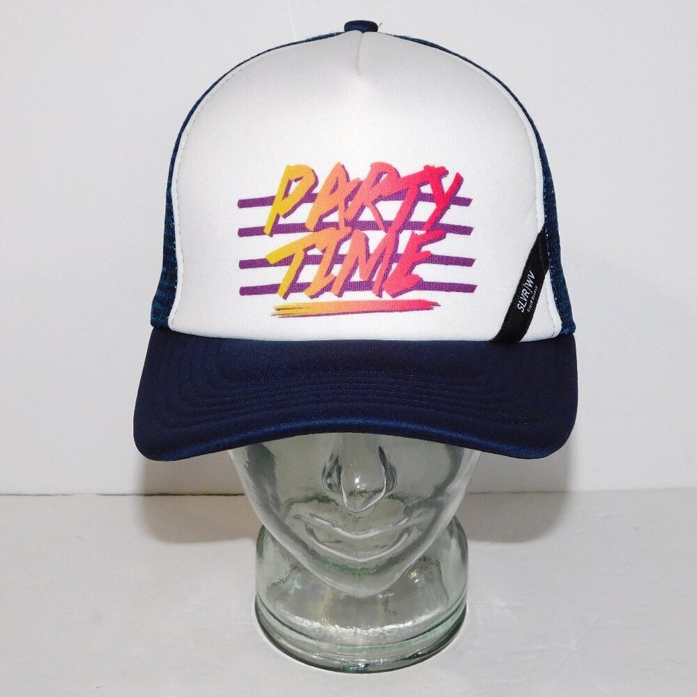 PARTY TIME snapback Trucker Hat Cap Silver Wave SLVR WV Unisex Blue White